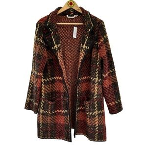 SOFT SURROUNDINGS Plaid Fall Colors Open Cardigan Sweater NEW Petite Medium
